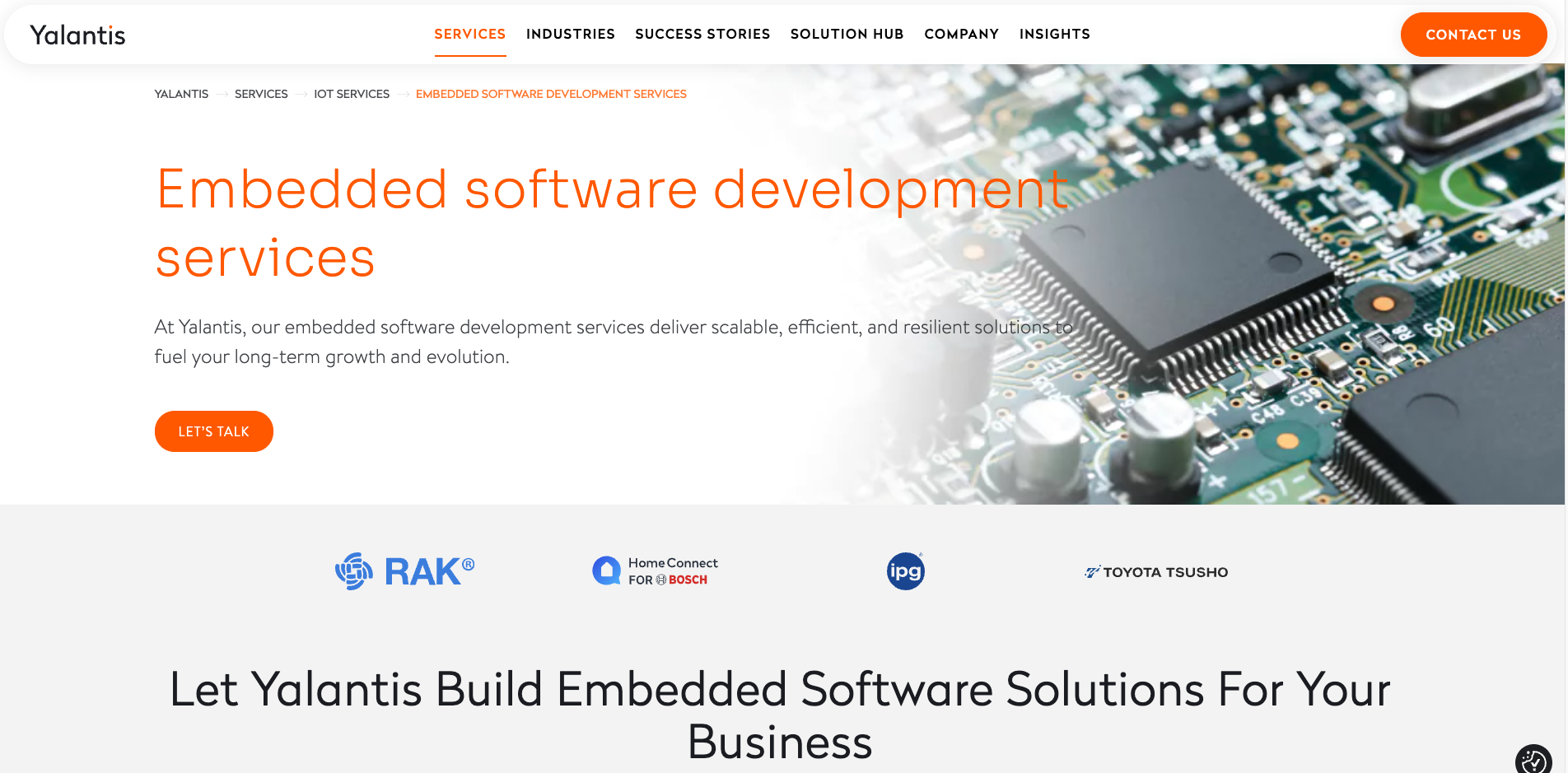Yalantis site showing their strengths in embedded software