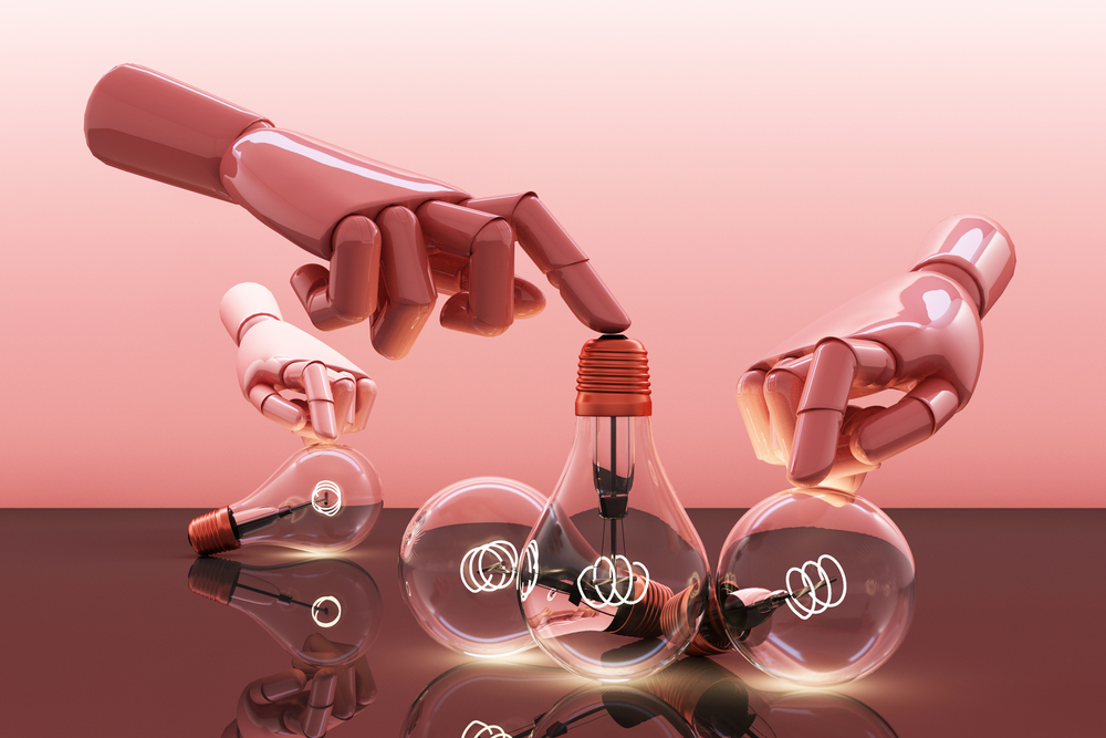 3D rendering of glowing light bulbs