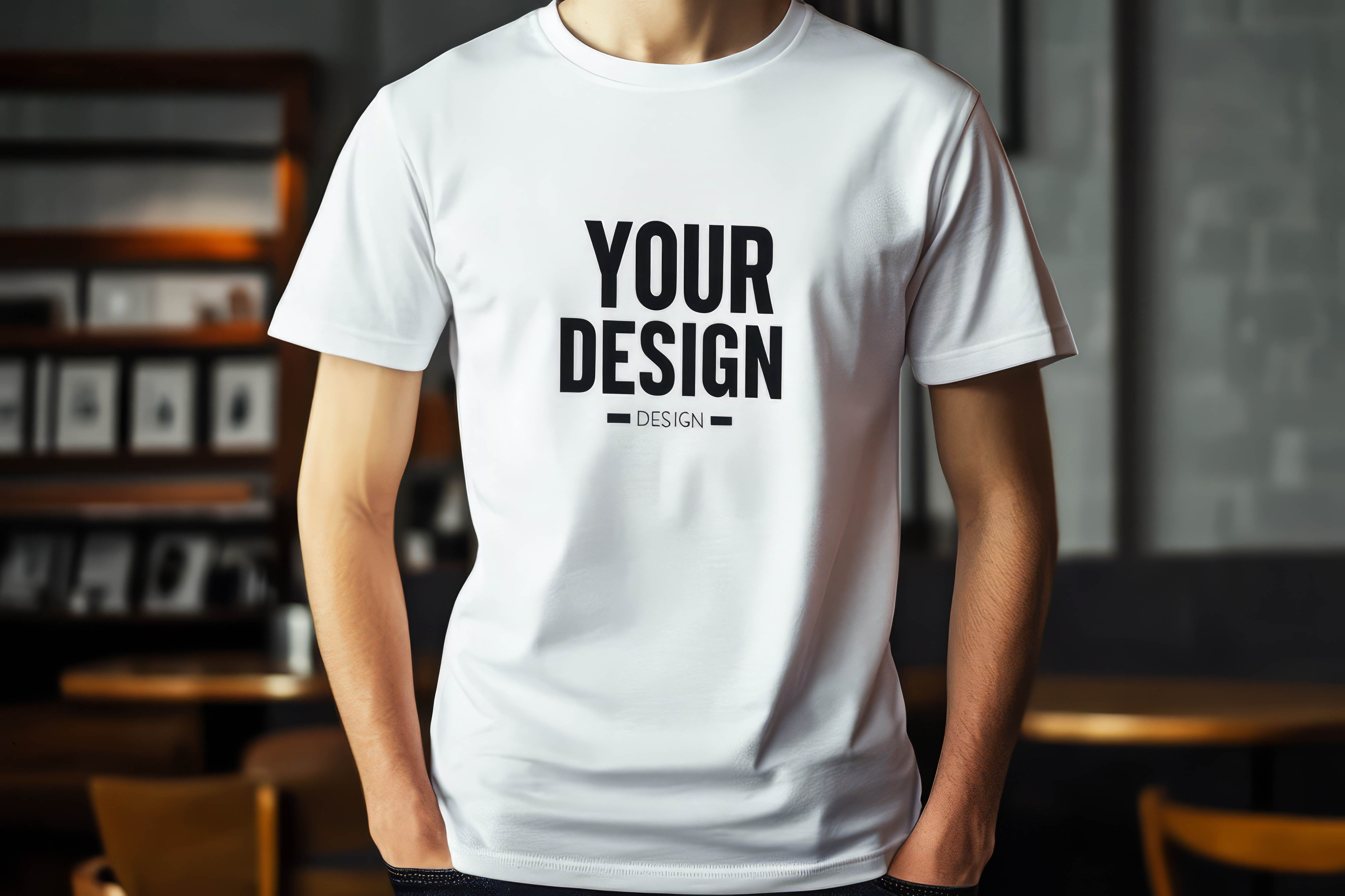 a man in a close up wearing a shirt that say your design