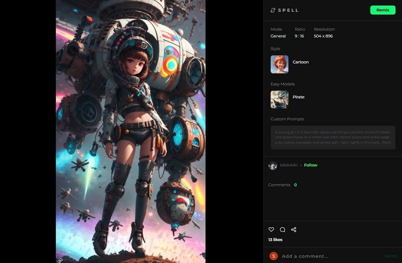 A Young Girl Painting A Robot Mural In A Neon-Lit Future City