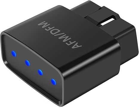 A close-up of a small, black AFM/DFM disabling device with four blue indicator lights.