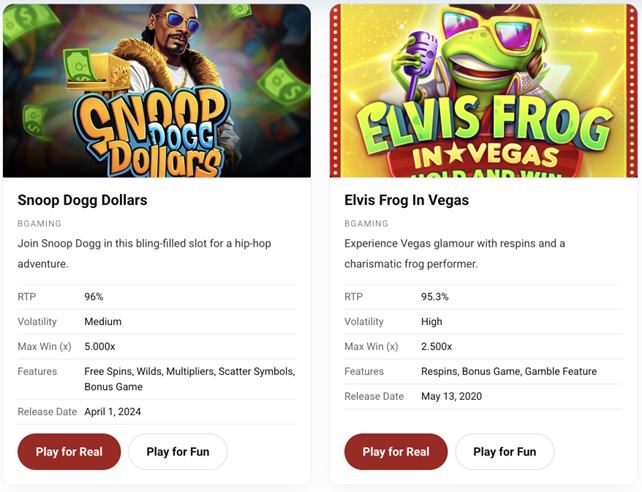 A comparison between 2 popular slots: Snoop Dogg Dollars and Elvis Frog in Vegas illustrates this point.