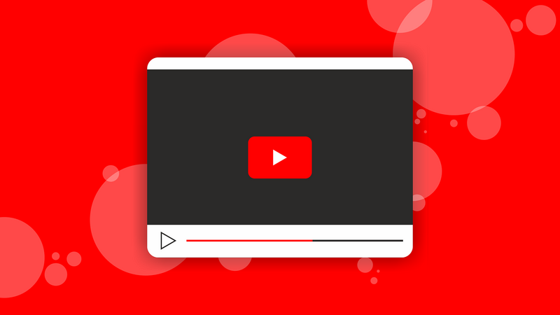 A white video player interface with a red YouTube play button icon on a red background.