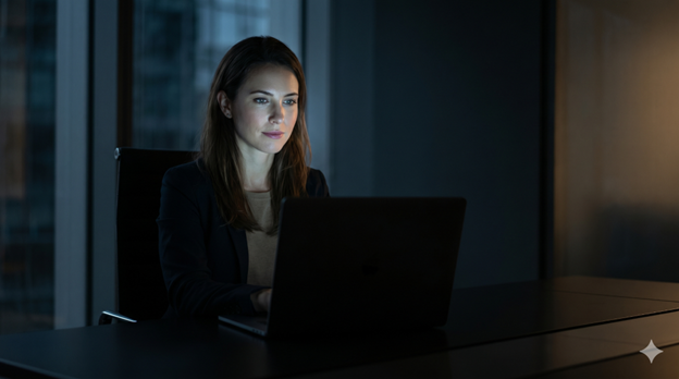 A woman working on a laptop