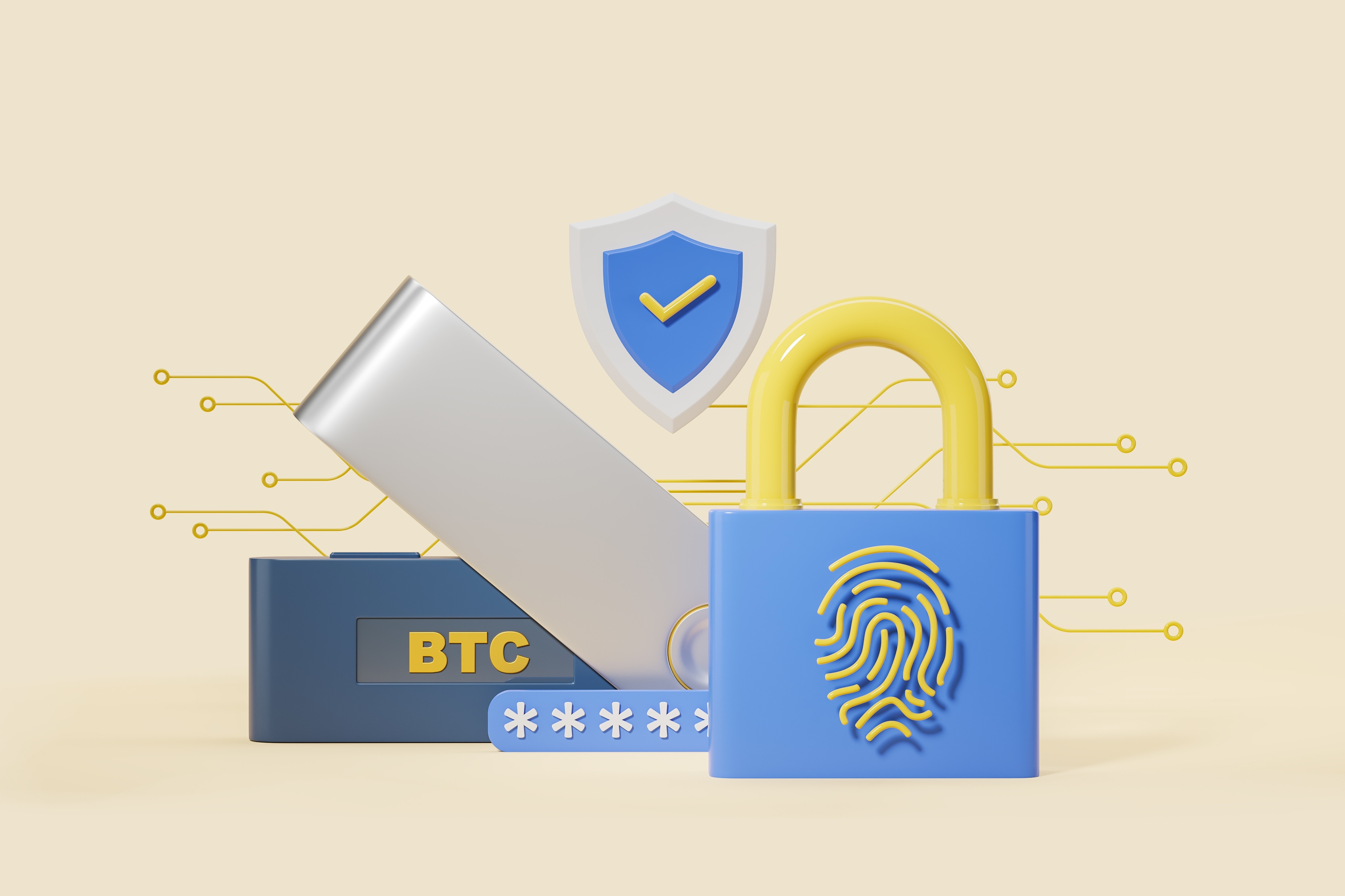 Cryptocurrency secure storage concept with bitcoins