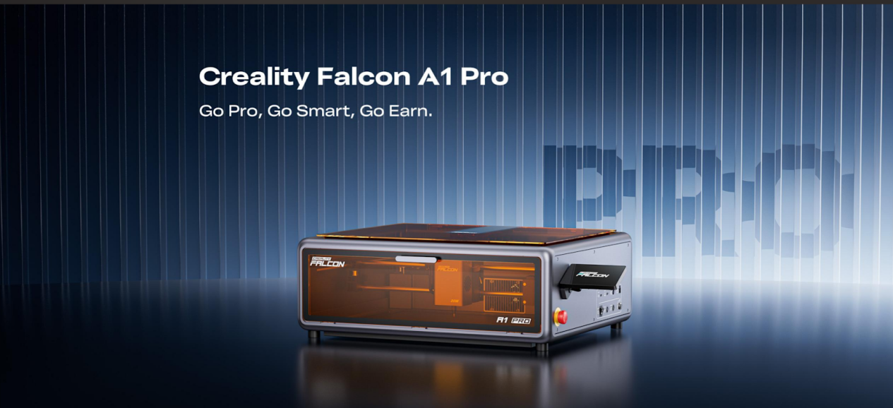 An image of the Creality Falcon A1 Pro laser engraver on a blue background.
