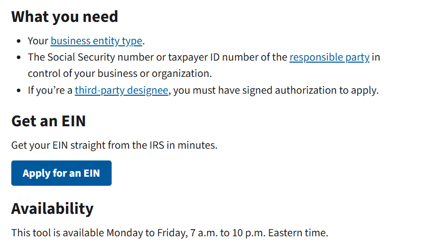 Applying for an IRS EIN