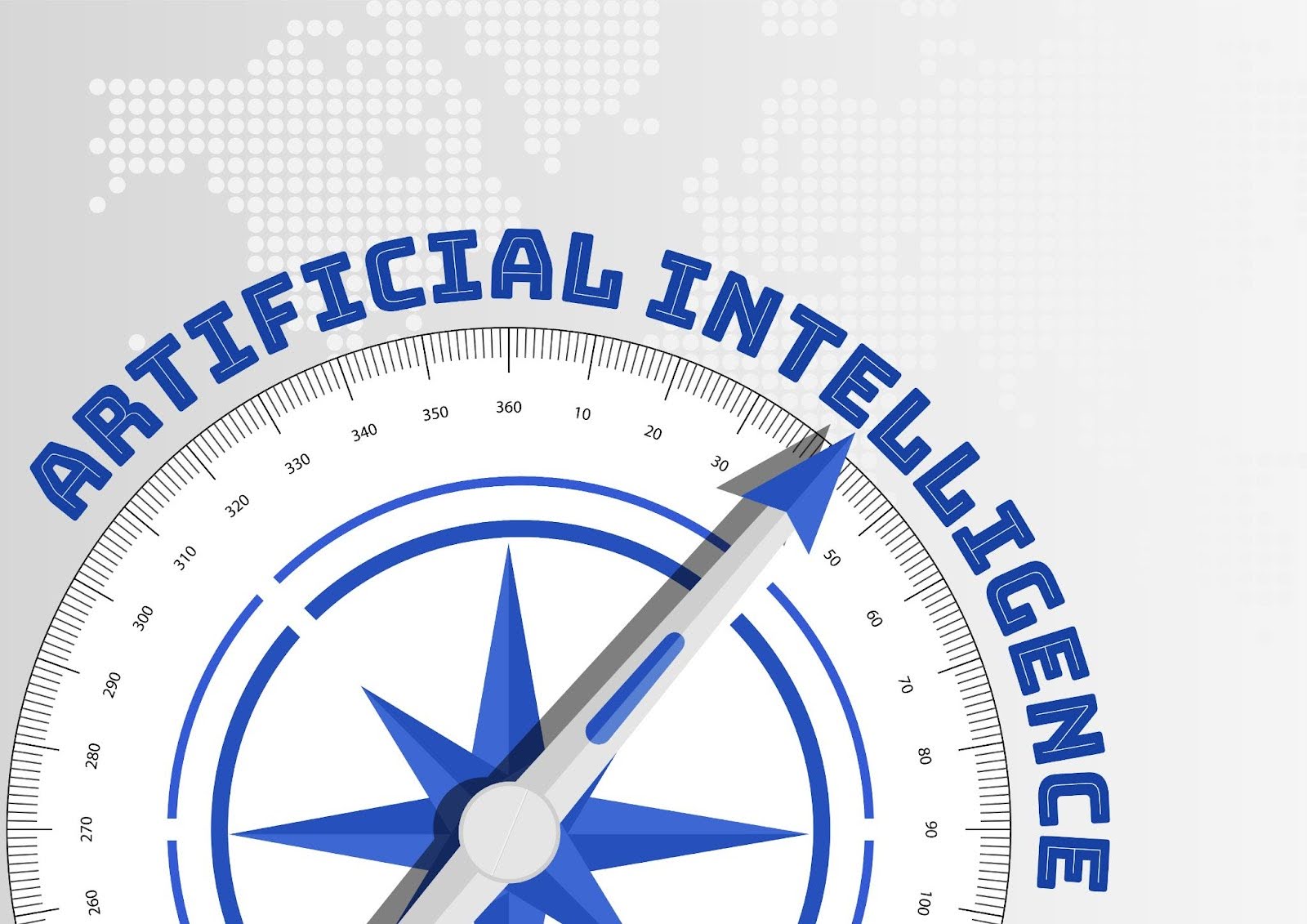 Artificial Intelligence (AI) concept with compass pointing towards text