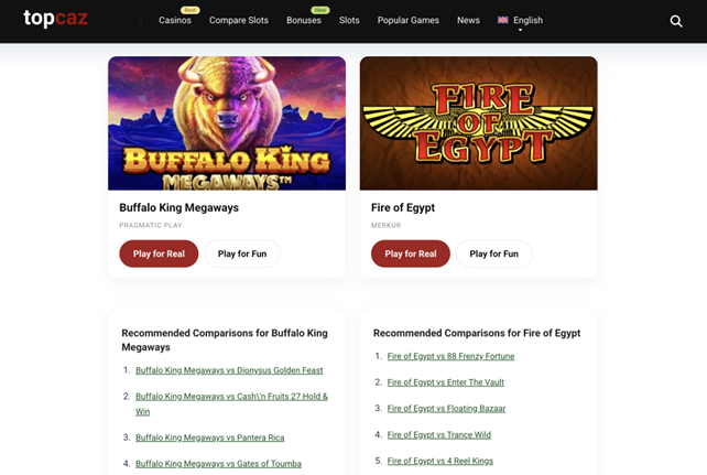 Buffalo King Megaways compared with Fire of Egypt.