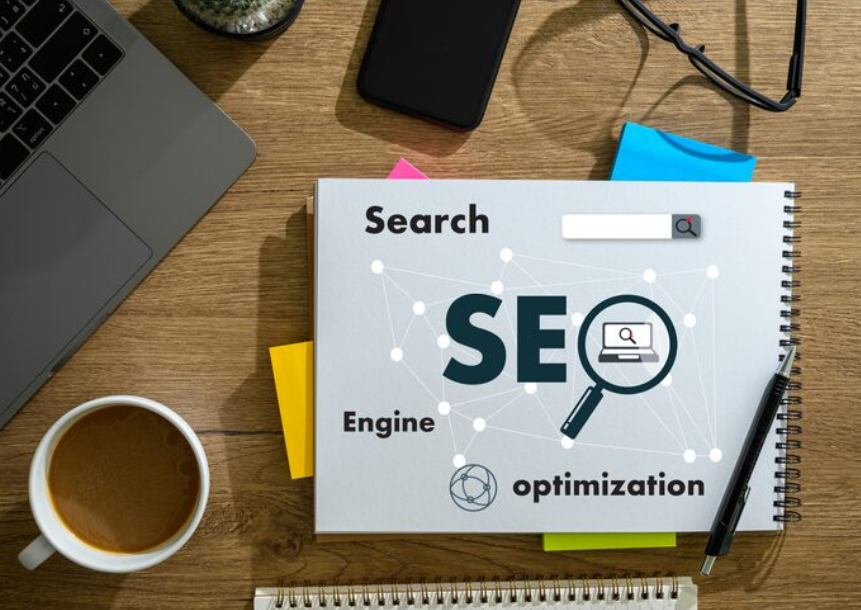 Computer laptop searching engine optimizing seo technology concept