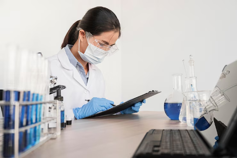 Scientist working in lab. Image source: Freepik via https://www.freepik.com/free-photo/woman-working-with-chemical-substances_11386853.htm#fromView=search&page=1&position=3&uuid=a38af6b1-aaf4-4799-92db-003bb3f04b55&query=Laboratory+diagnostics+setting