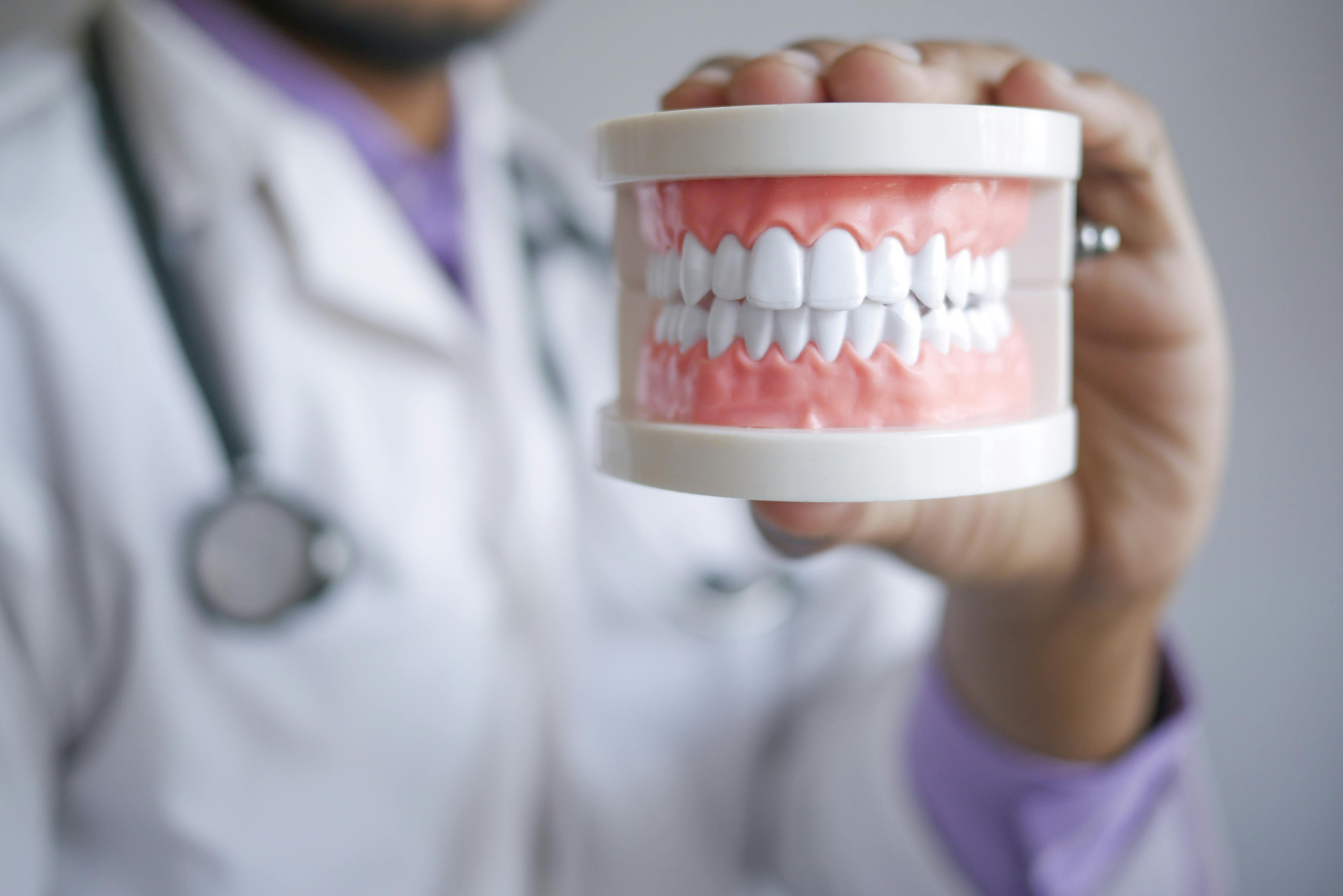 Doctor Holding Dentures in a Transparent Box