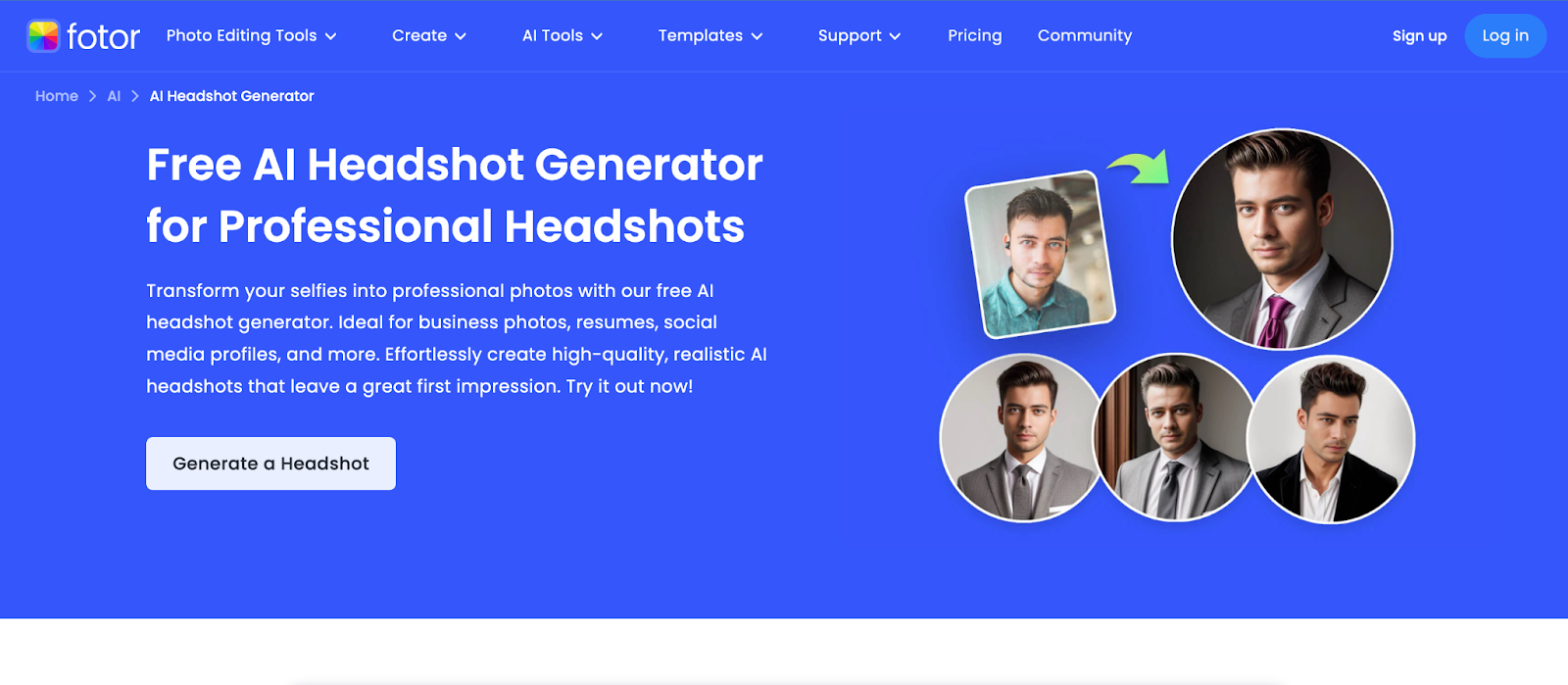 Image of Fotor AI Headshot Generator for Professional Headshots