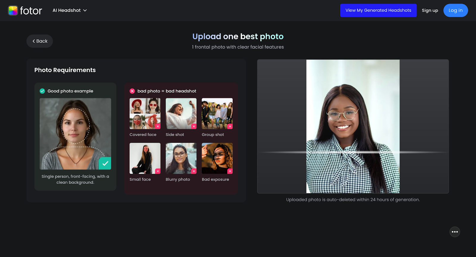 Upload, Preview and Download AI Generated headshot