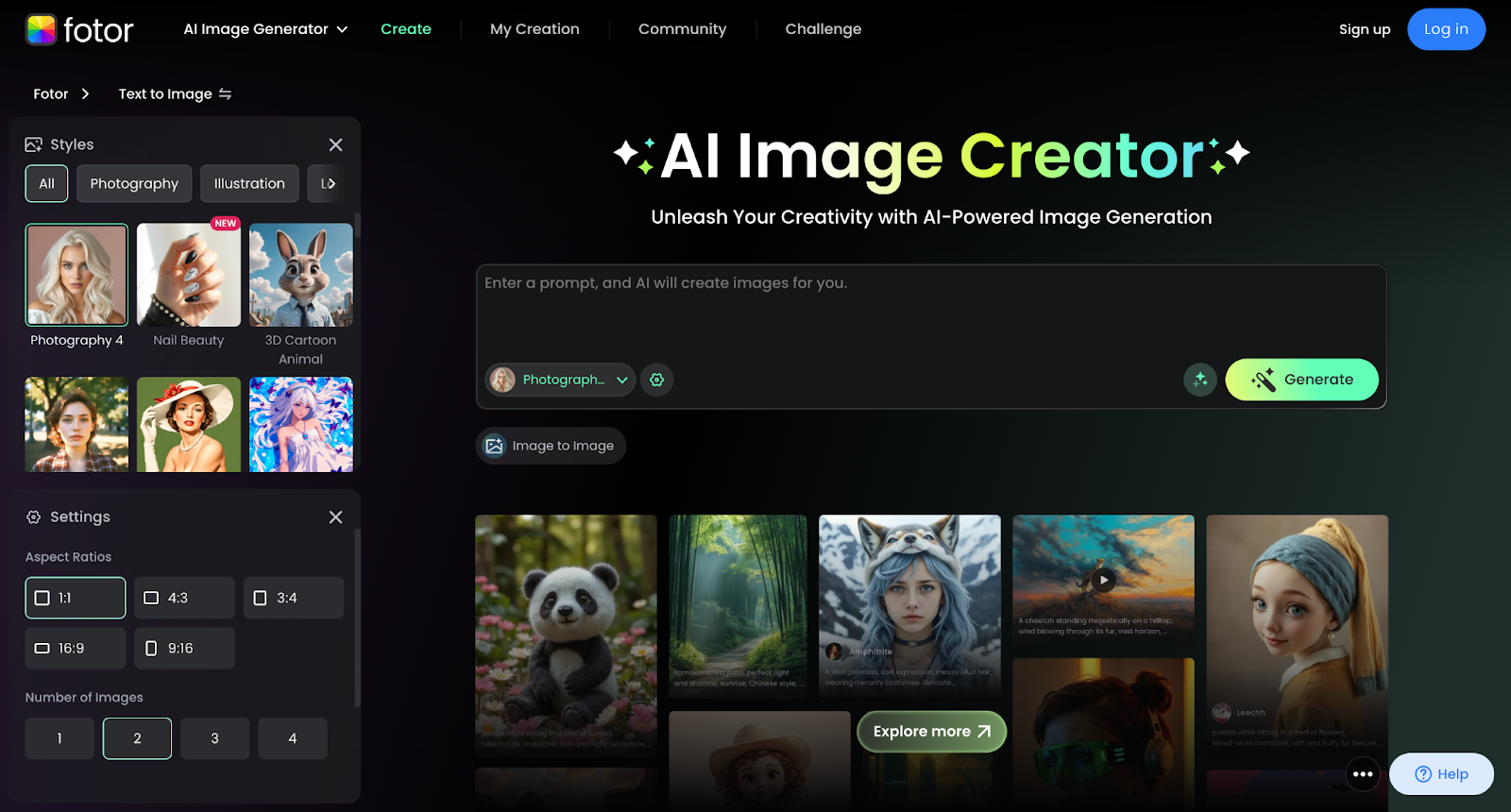 Fotor of AI image Creator page