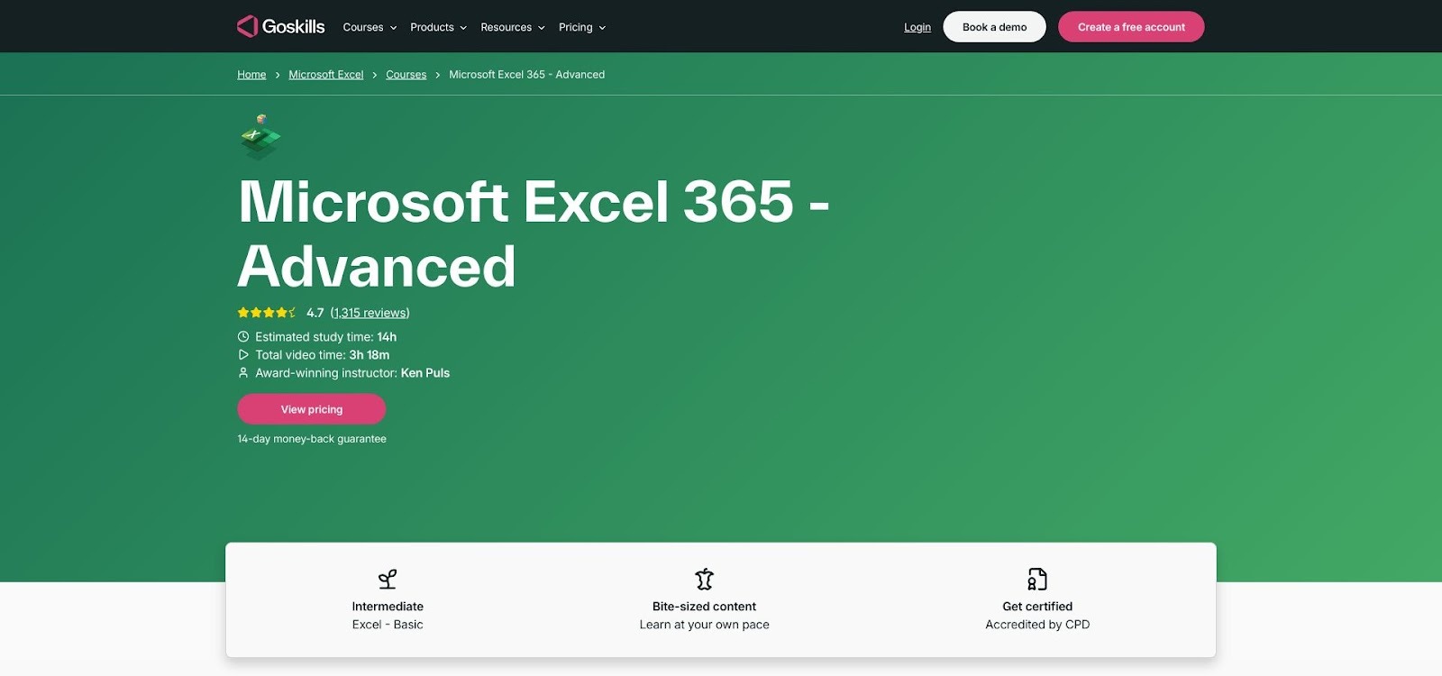 GoSkills Advanced Excel course overview screenshot