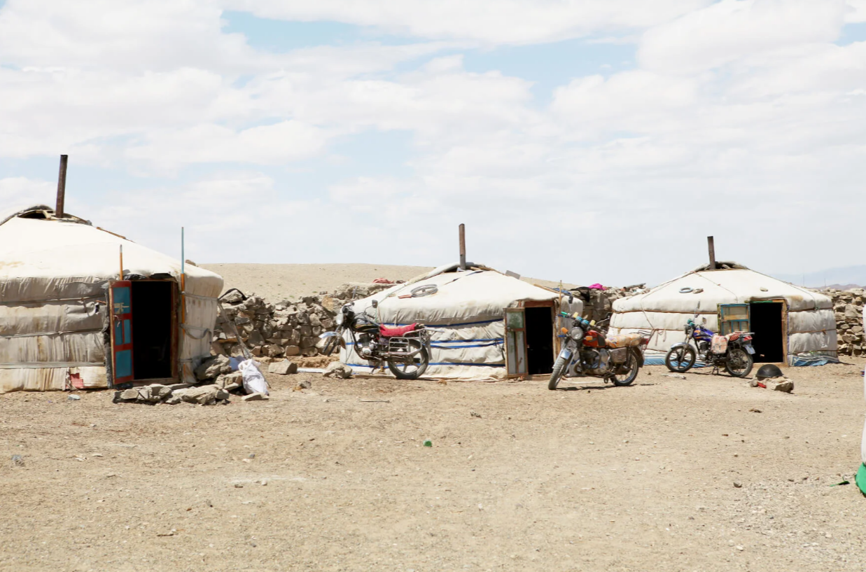 Yurts and motorcycles in the Mongolian Gobi