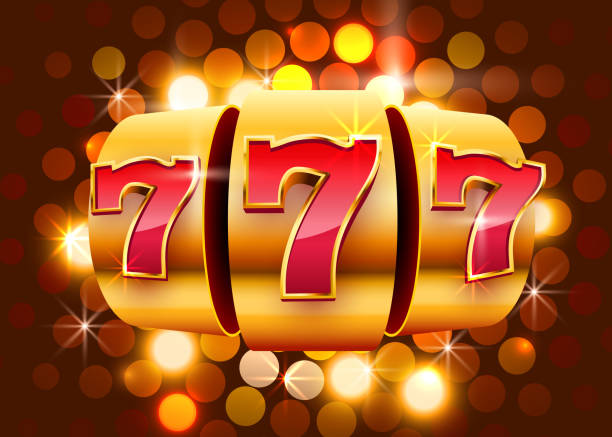 Golden slot machine coins wins the jackpot. 777 Big win casino concept. Vector illustration