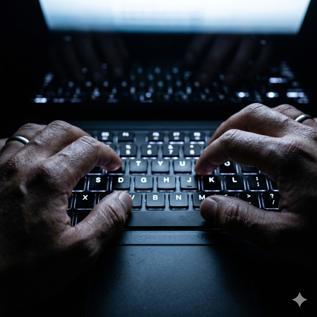 Hands typing on a keyboard