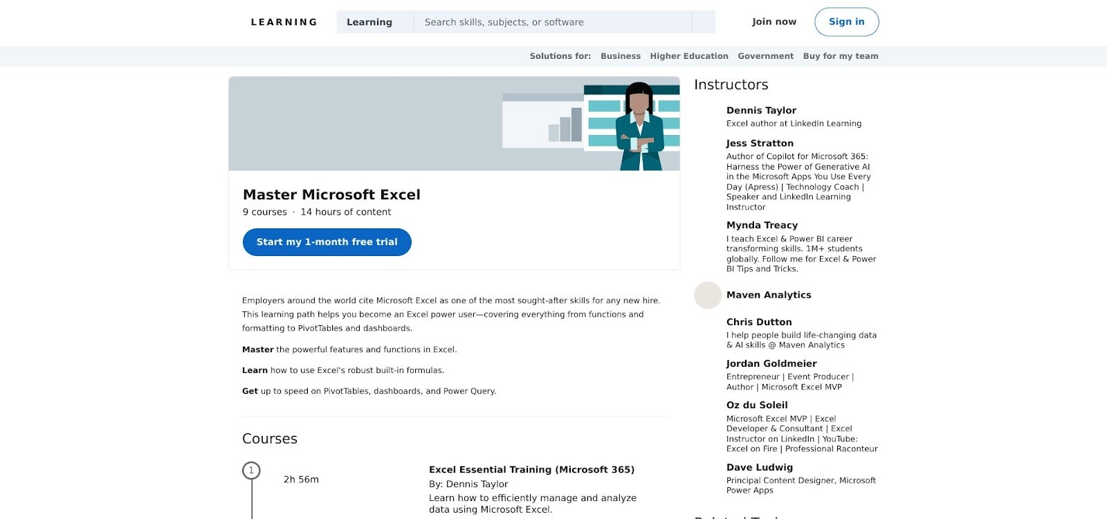 LinkedIn Learning Master Microsoft Excel path overview screenshot