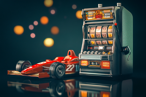 Image of F1 Race Car next to Slot Machine
