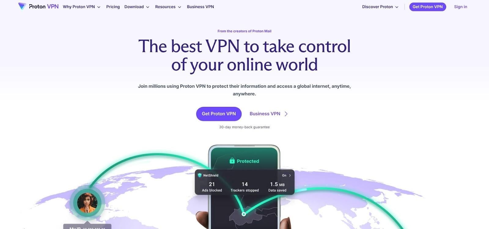 Proton VPN official website screenshot emphasizing free stealth VPN for Android