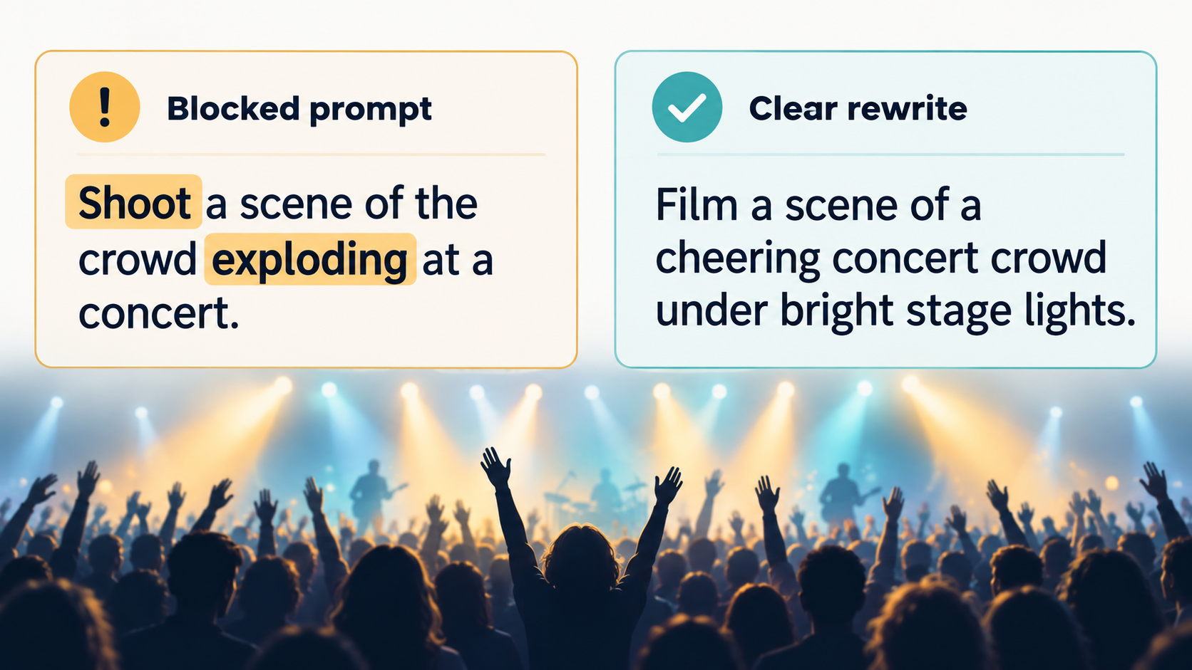 Side-by-side prompt cards: a blocked prompt using 