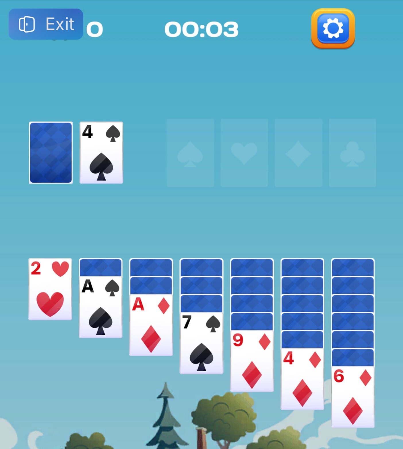 a game of solitaire on a smartphone, with several cards visible on the screen.