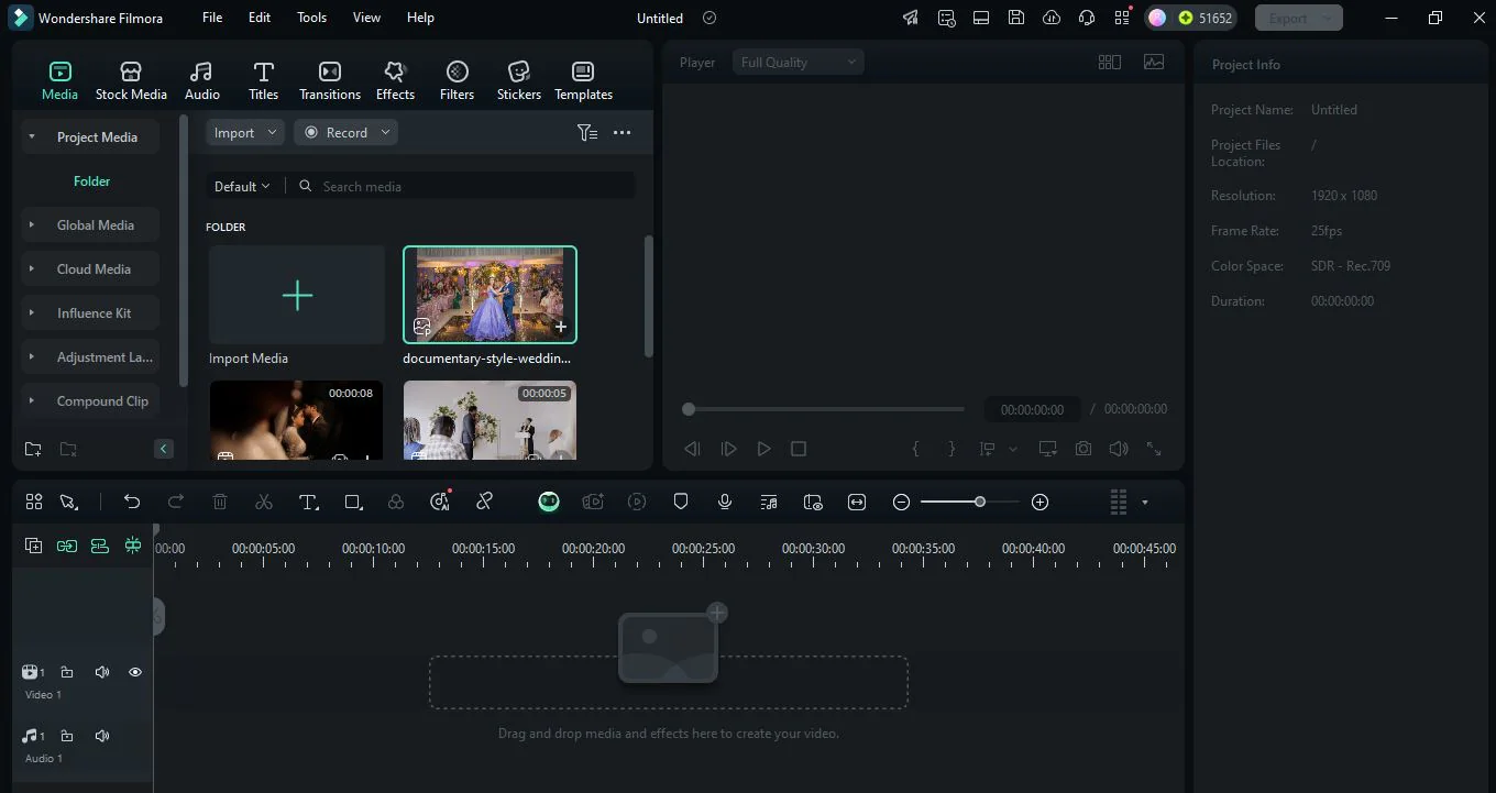 Step 1 First, download and launch Filmora on your PC. Import your photo and footage that you want to include in the wedding invitation.