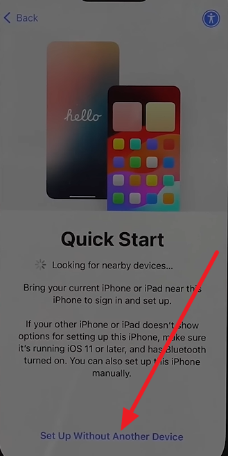 Step 1. Pick the “Set Up Without Another Device” option as you access the Move to iOS app on Android and start setup on iPhone.