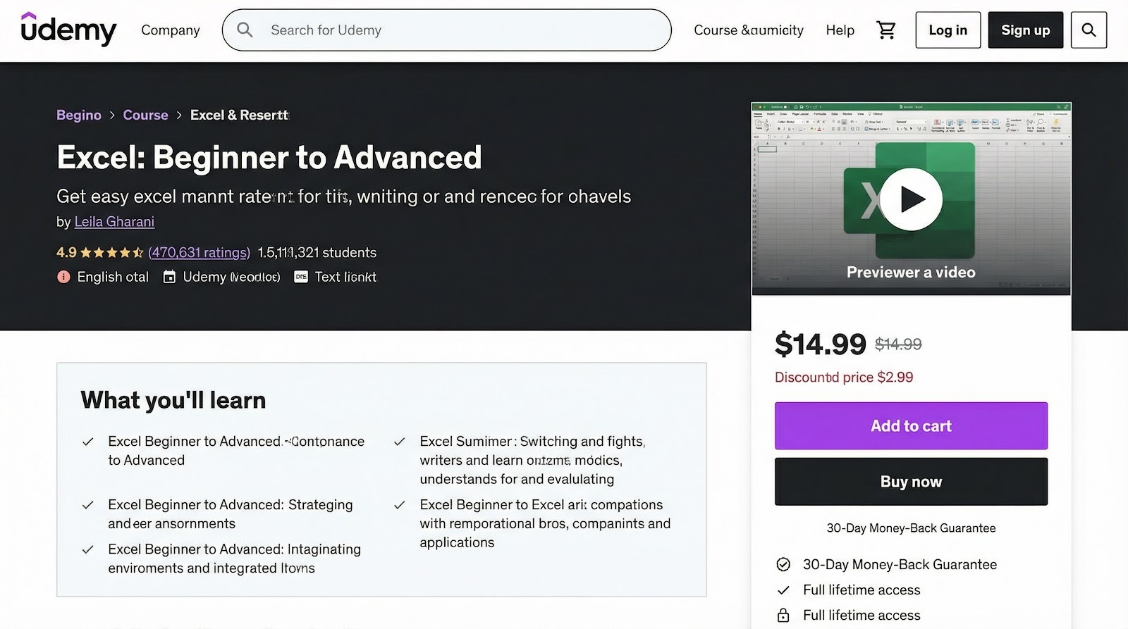 Udemy Excel: Beginner to Advanced course overview screenshot