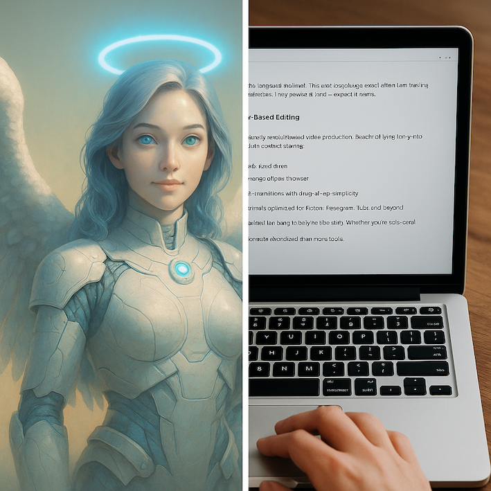 Concept image to show Why Smart Creators and Marketers Are Turning to Simple Video Tools - photo of hand on computer on right and video being edited on left