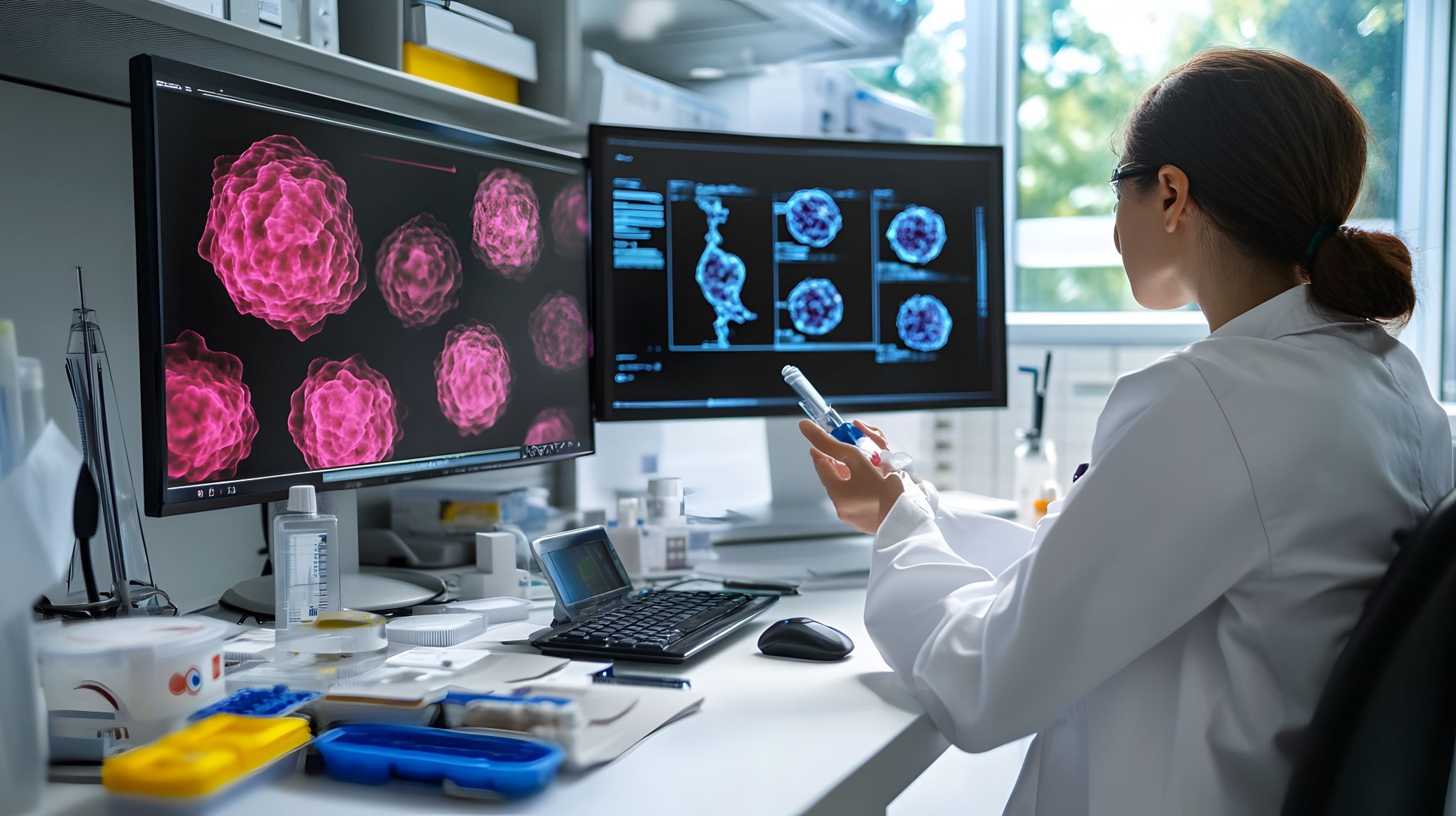 a doctor looking at a computer screens