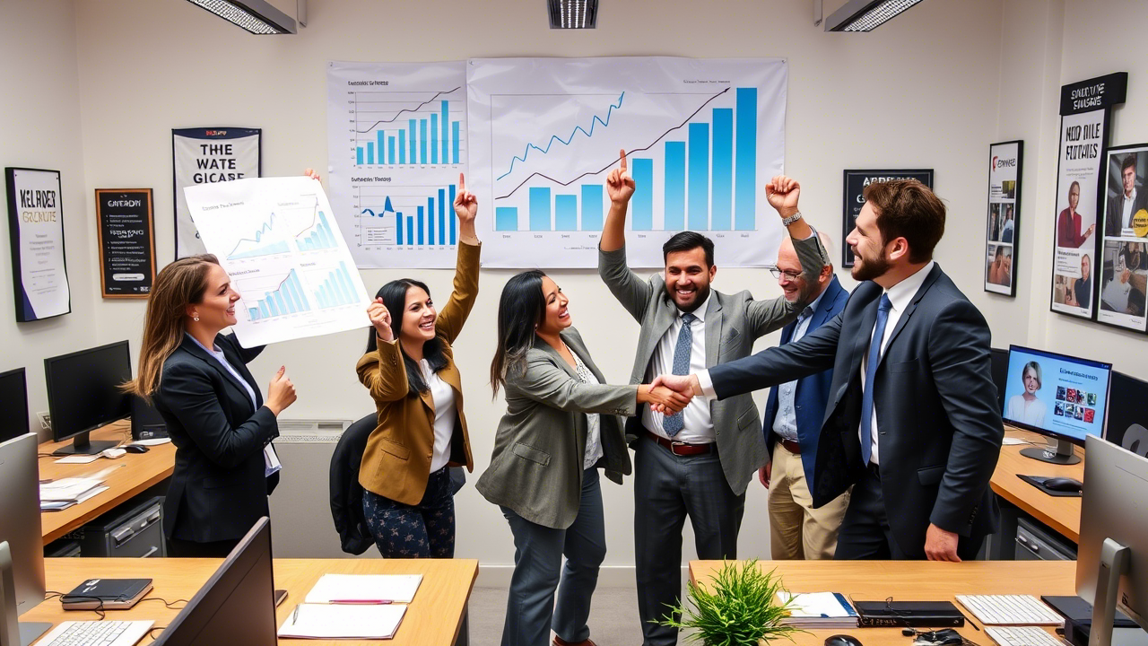 a happy team in an office