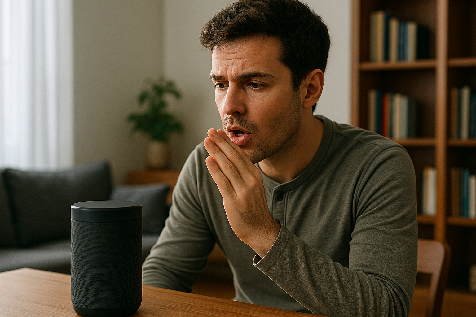 a man giving command to alexa