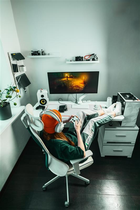 a women playing in her gaming room