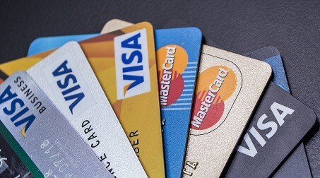 Close up photo of credit cards fanned out