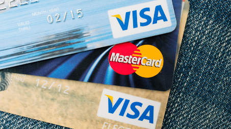 Close up photo of three credit cards fanned out