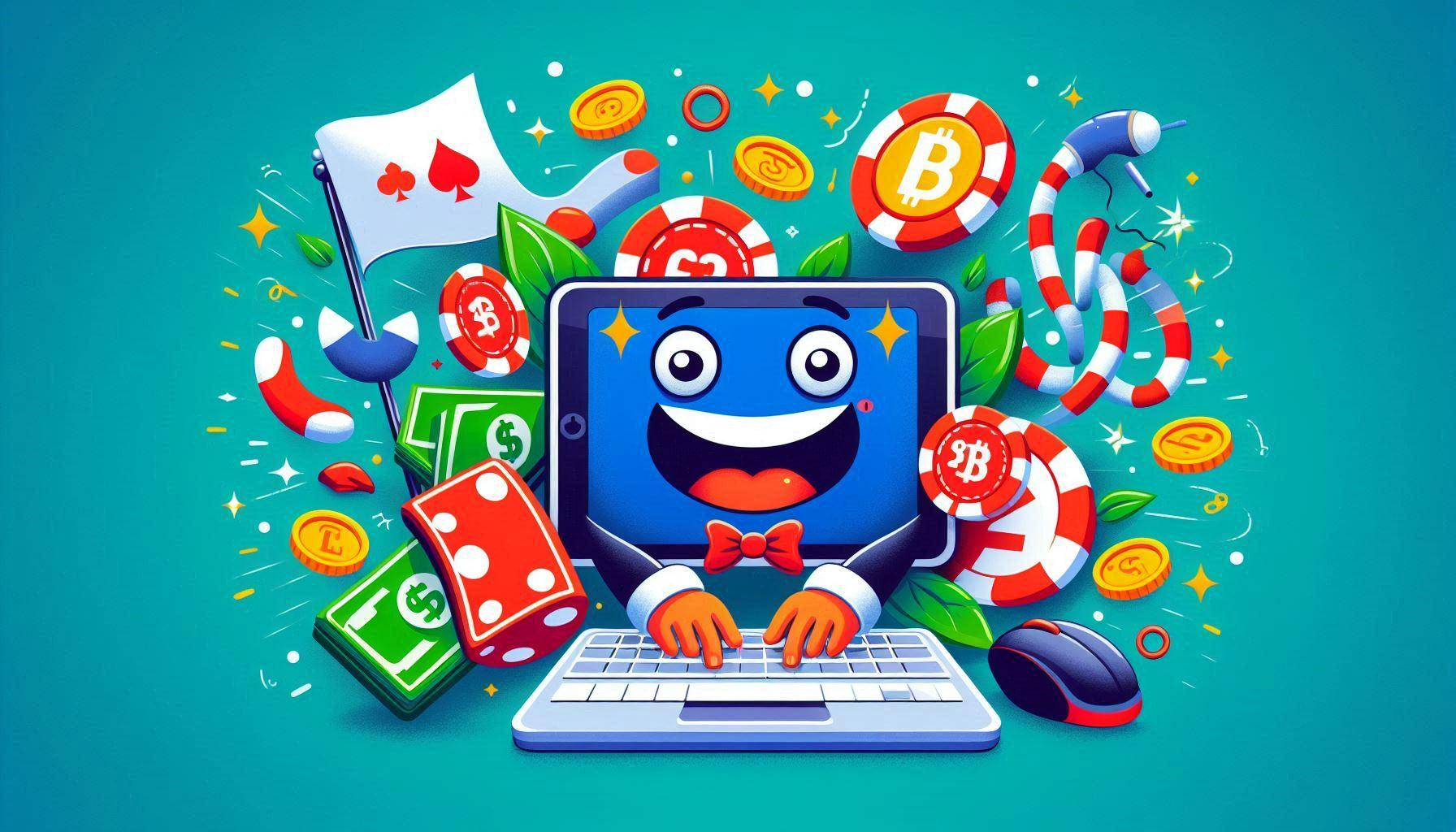 an icon of laptop and casino coins