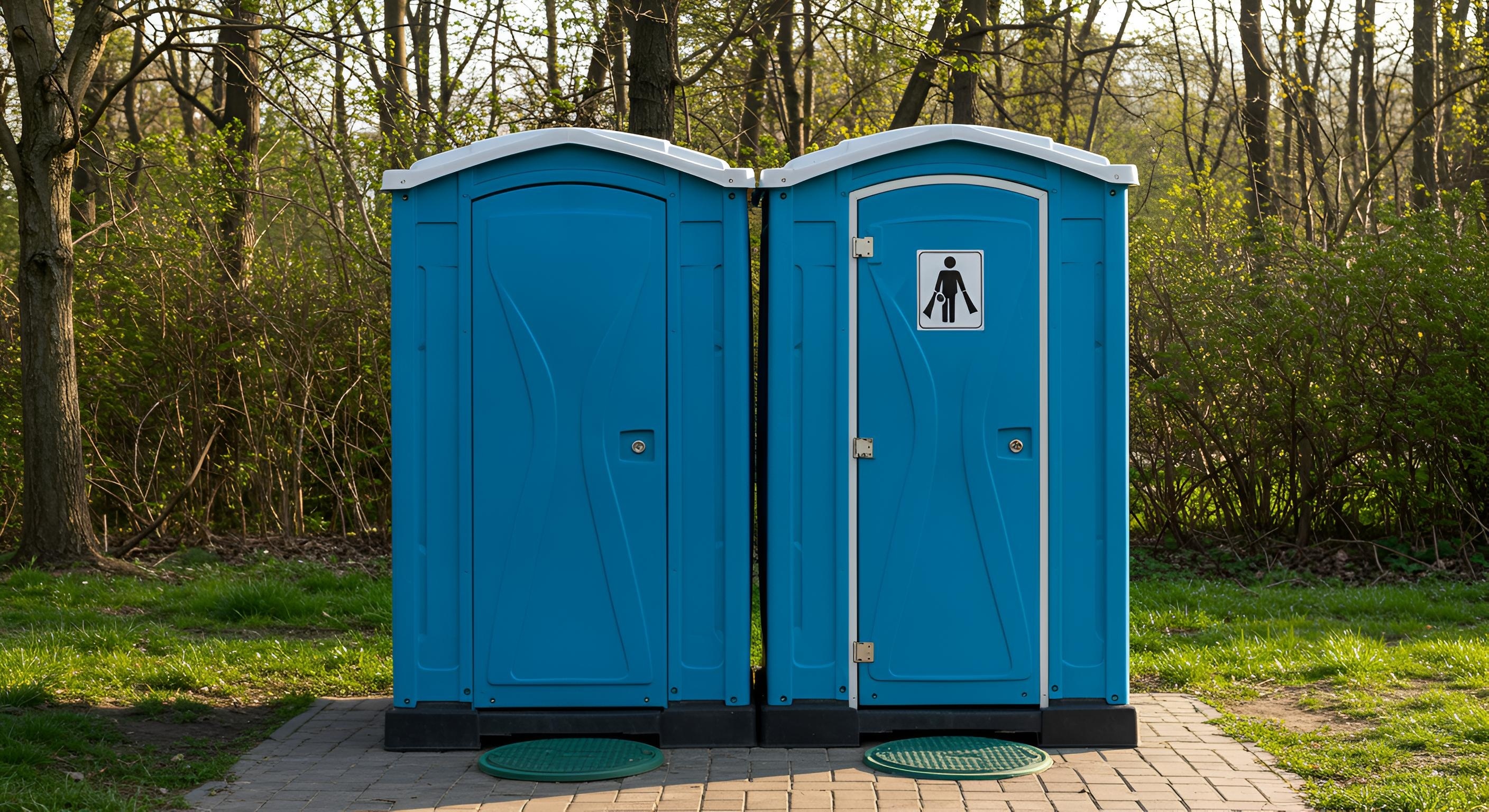 Blue portable toilets