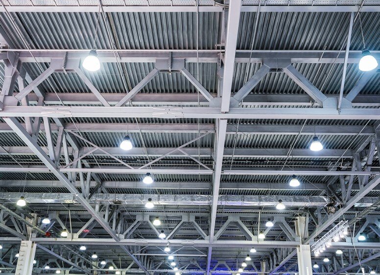 factory ceiling with bulbs