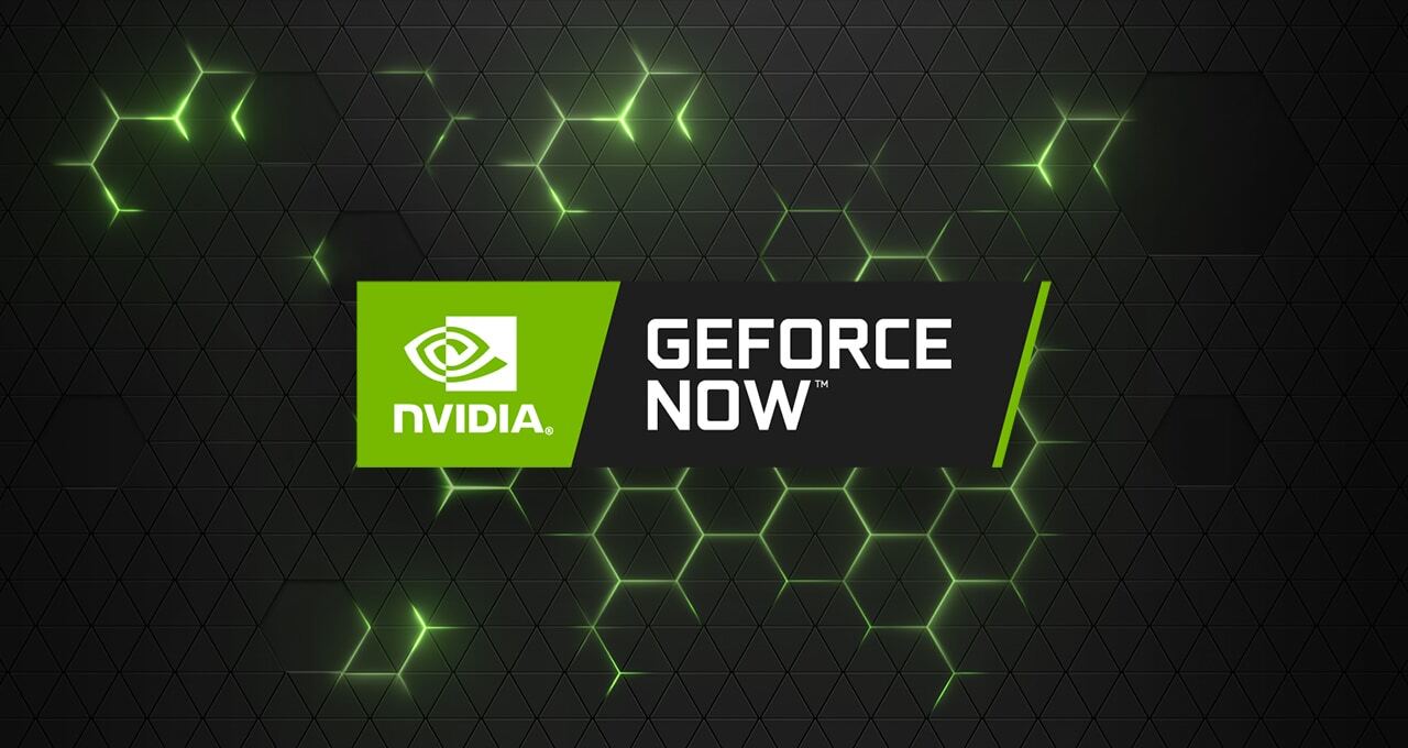 A promotional image for NVIDIA GeForce NOW cloud gaming service.