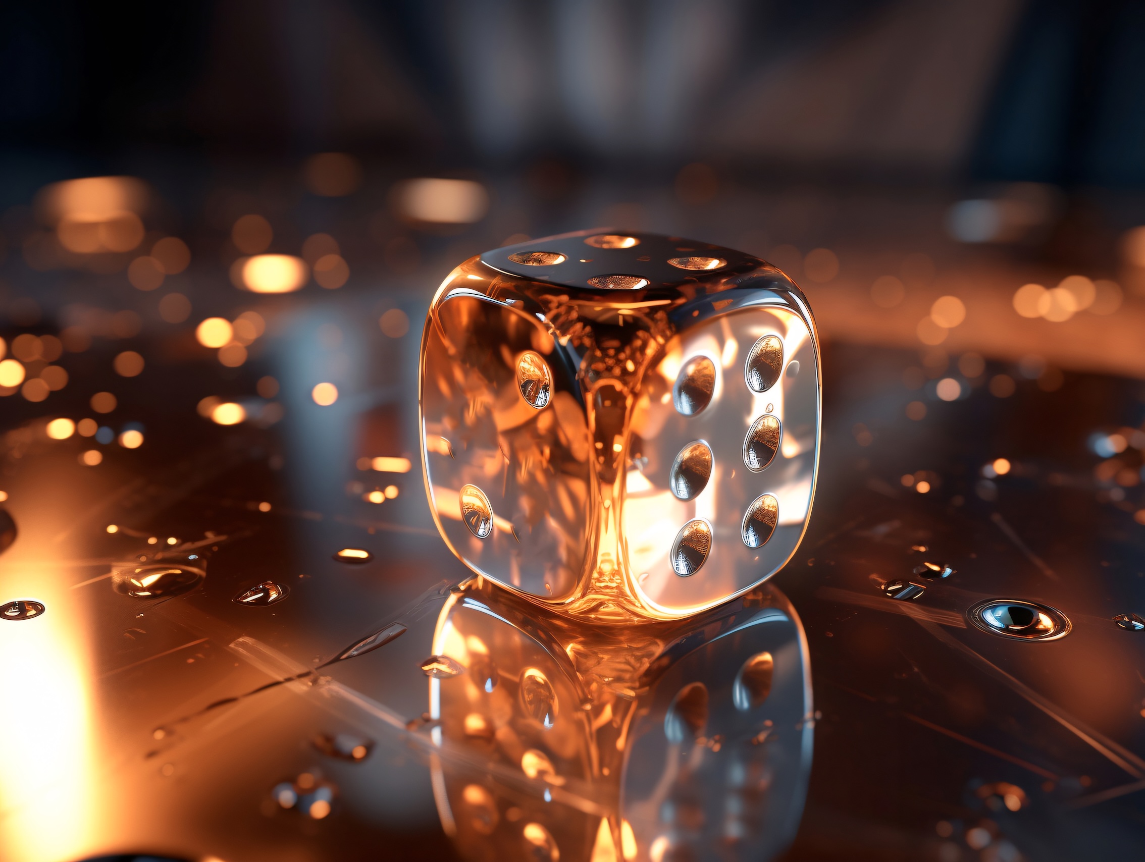 Concept image for safe online casino - dice on glowing gold game background - Image by freepik