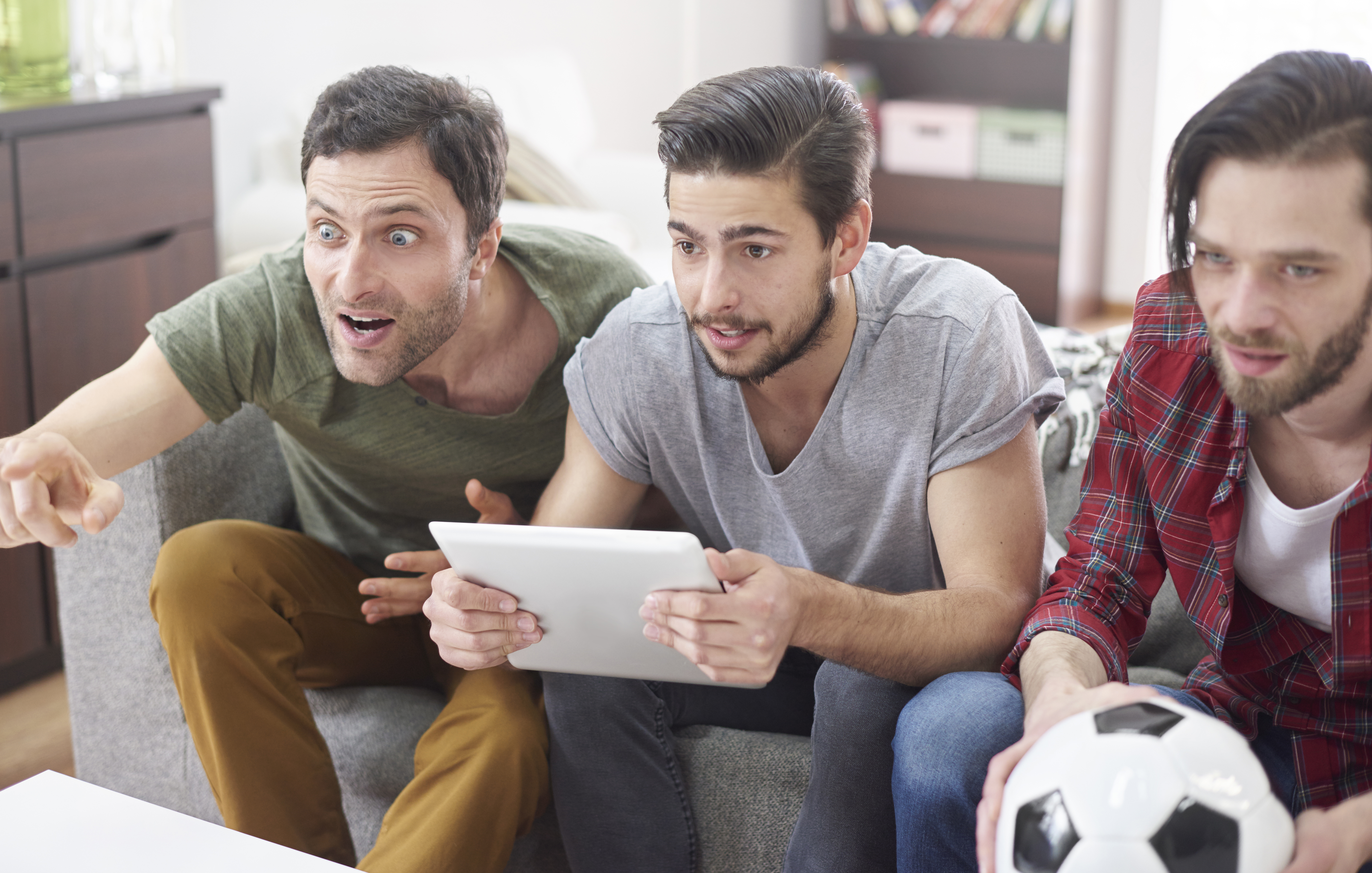 Real emotions during a football match on TV
