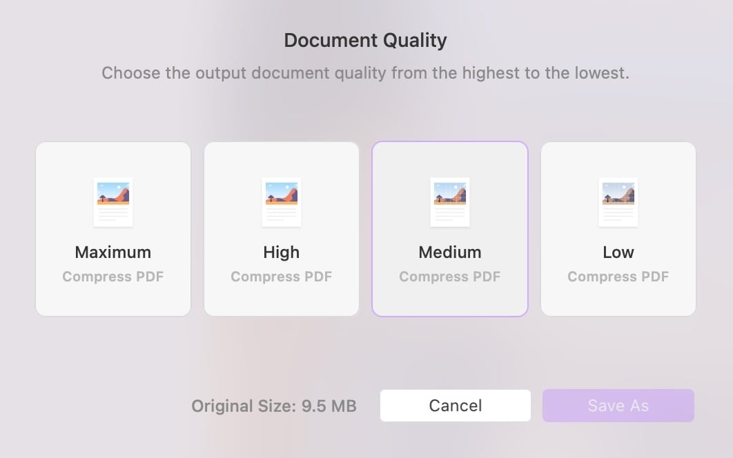 select the document quality updf mac