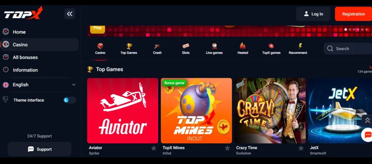 TopX Casino homepage