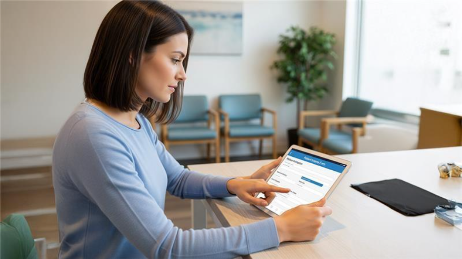 woman looking at a tablet